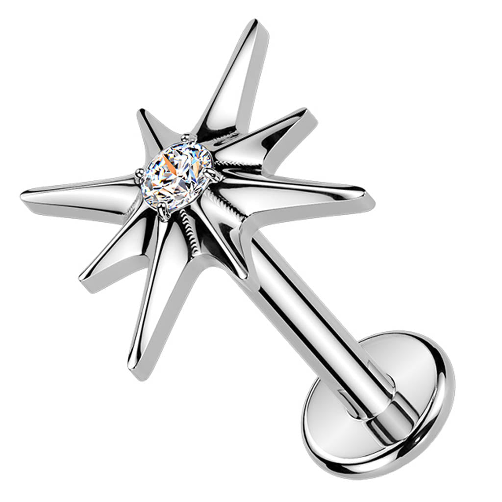 Cherry Diva Flat Back Stud 16 Gauge Titanium Internally Threaded Crystal Starburst Stud
