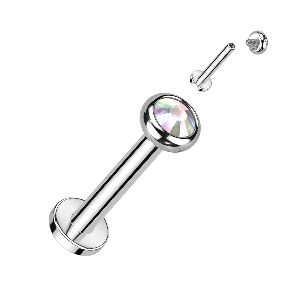 Cherry Diva Flat Back Stud 16 Gauge Titanium Internally Threaded Crystal Top Cartilage / Labret Stud - Silver