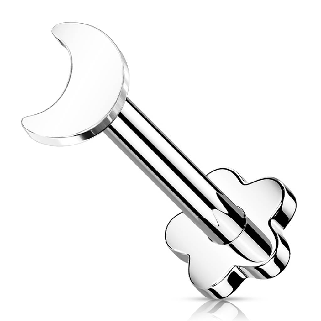Cherry Diva Flat Back Stud 16 Gauge Titanium Threadless Crescent Moon Flat Back Stud