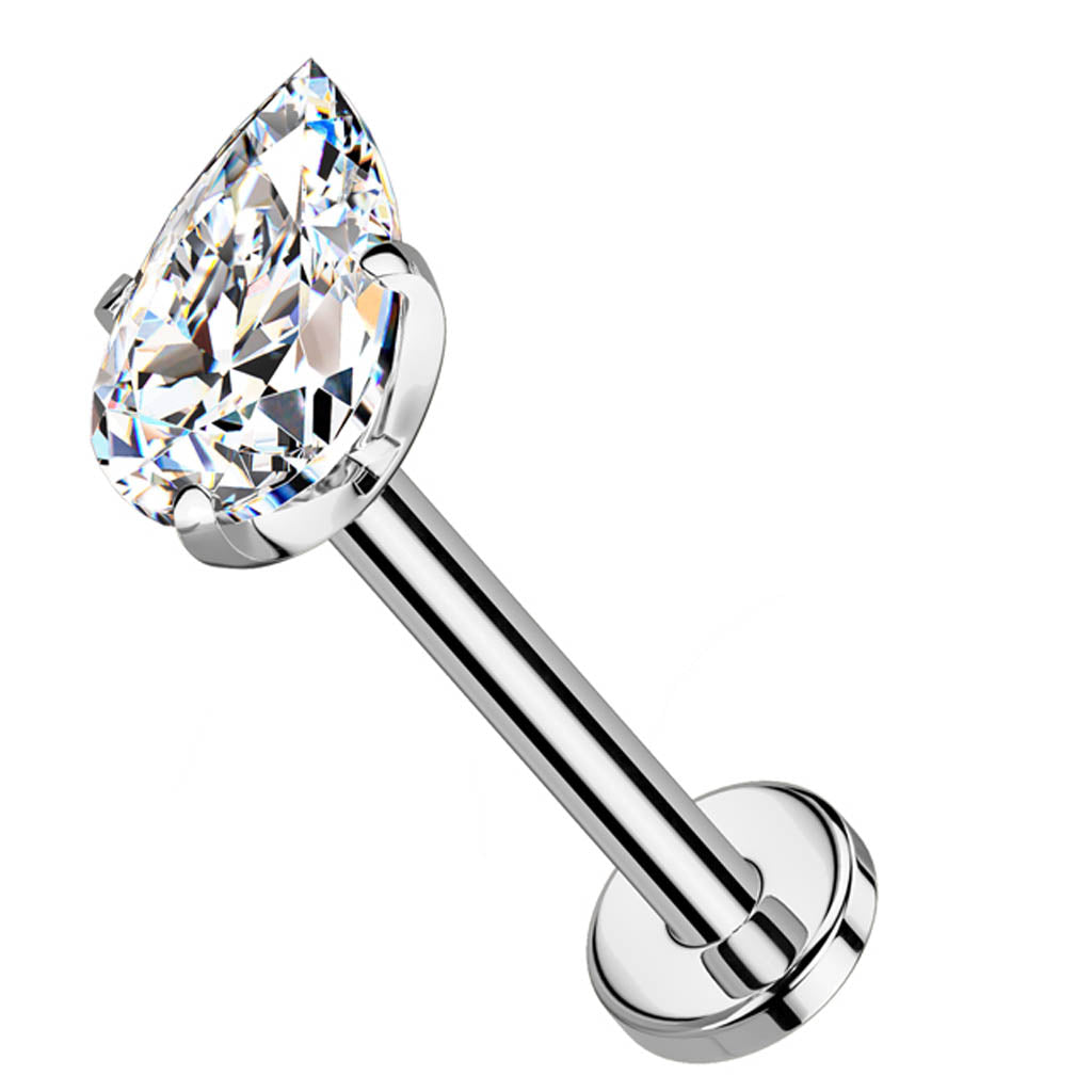 Cherry Diva Flat Back Stud 16 Gauge Titanium Threadless Crystal Teardrop Cartilage Stud