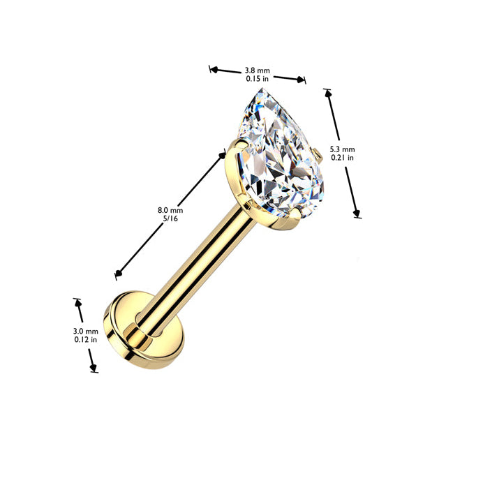 Cherry Diva Flat Back Stud 16 Gauge Titanium Threadless Crystal Teardrop Cartilage Stud