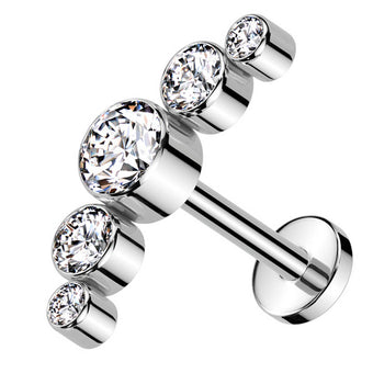 Cherry Diva Flat Back Stud 16 Gauge Titanium Threadless Five Crystal Cartilage / Labret Stud