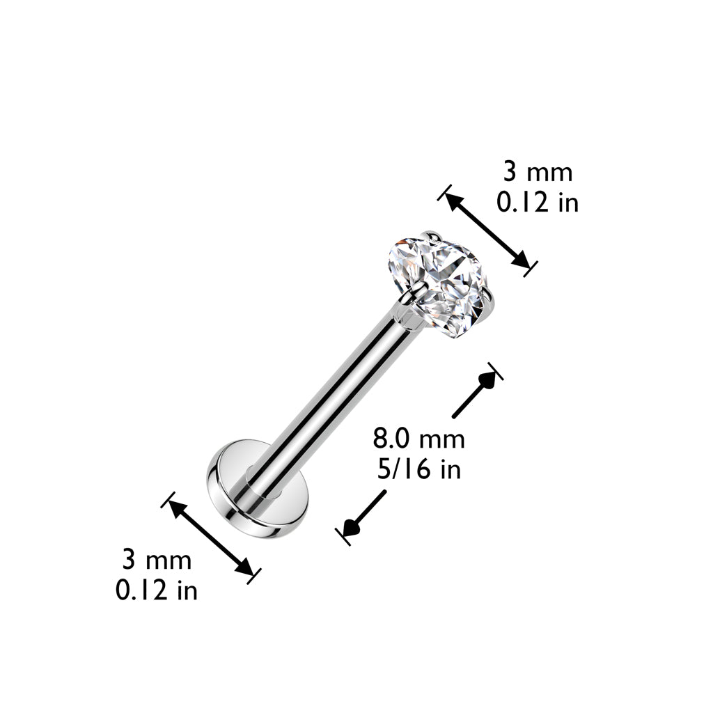 Cherry Diva Flat Back Stud 18 Gauge Titanium Press Fit Crystal Heart Stud - Silver