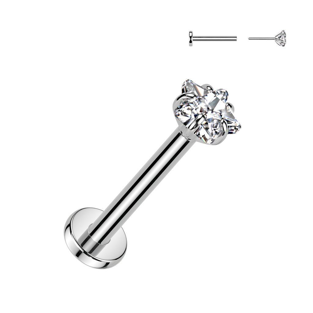 Cherry Diva Flat Back Stud 18 Gauge Titanium Press Fit Crystal Star Stud - Silver