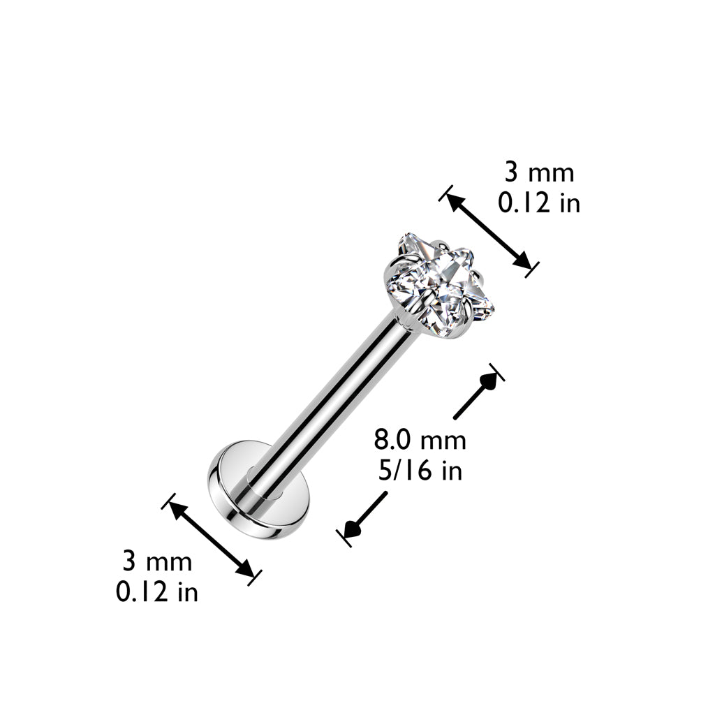 Cherry Diva Flat Back Stud 18 Gauge Titanium Press Fit Crystal Star Stud - Silver