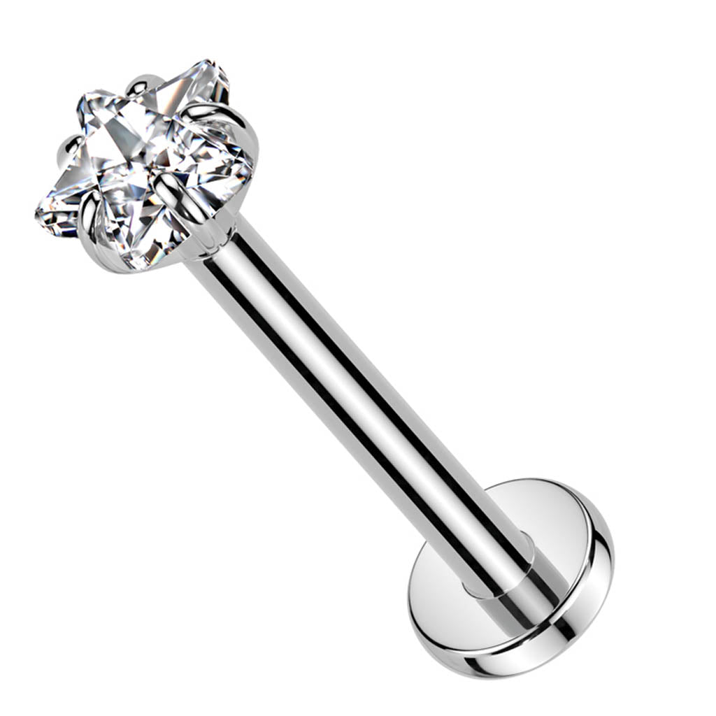 Cherry Diva Flat Back Stud 18 Gauge Titanium Threadless Crystal Star Stud