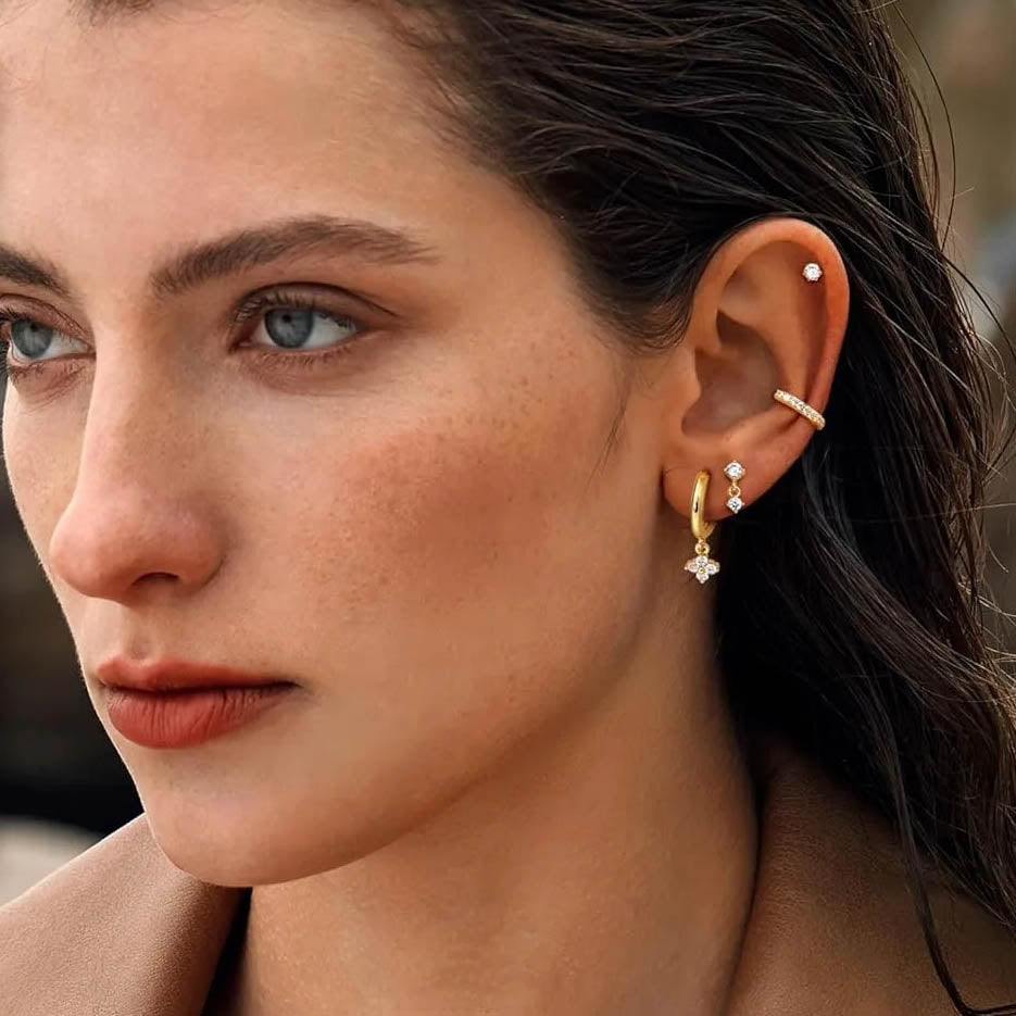 Cherry Diva Flat Back Stud 20 Gauge Gold Plated Crystal & Chain Stud