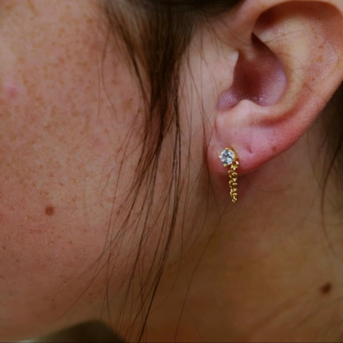 Cherry Diva Flat Back Stud 20 Gauge Gold Plated Crystal & Chain Stud