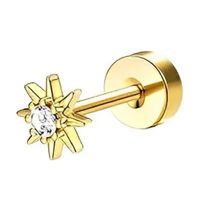 Cherry Diva Flat Back Stud 20 Gauge Gold Plated Crystal Starburst Stud
