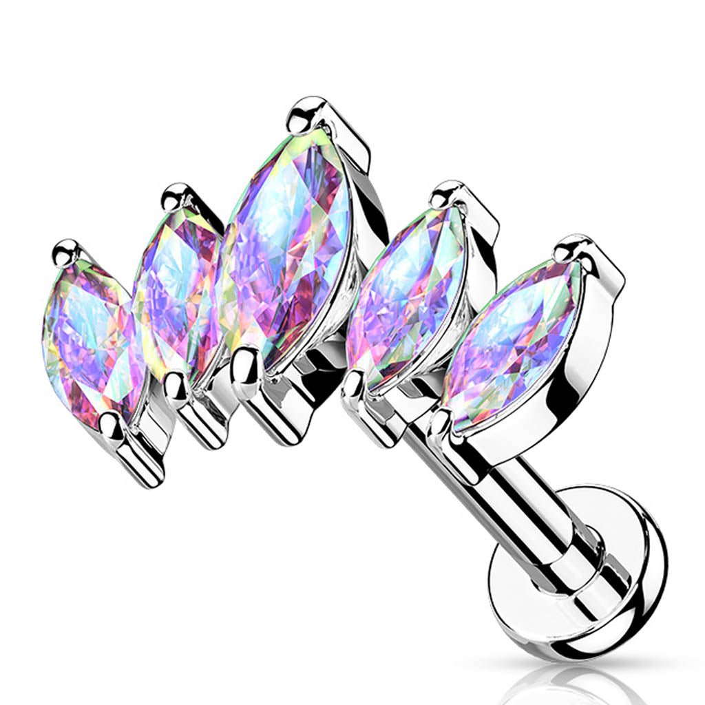 Cherry Diva Flat Back Stud 6MM 16 Gauge Flat Back Internally Threaded Aurora Marquise Stud