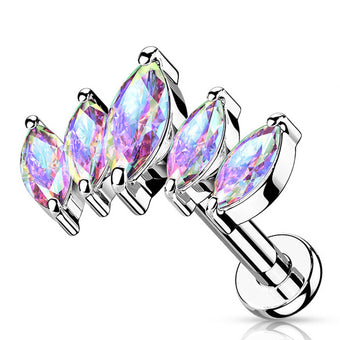 Cherry Diva Flat Back Stud 6MM 16 Gauge Flat Back Internally Threaded Aurora Marquise Stud