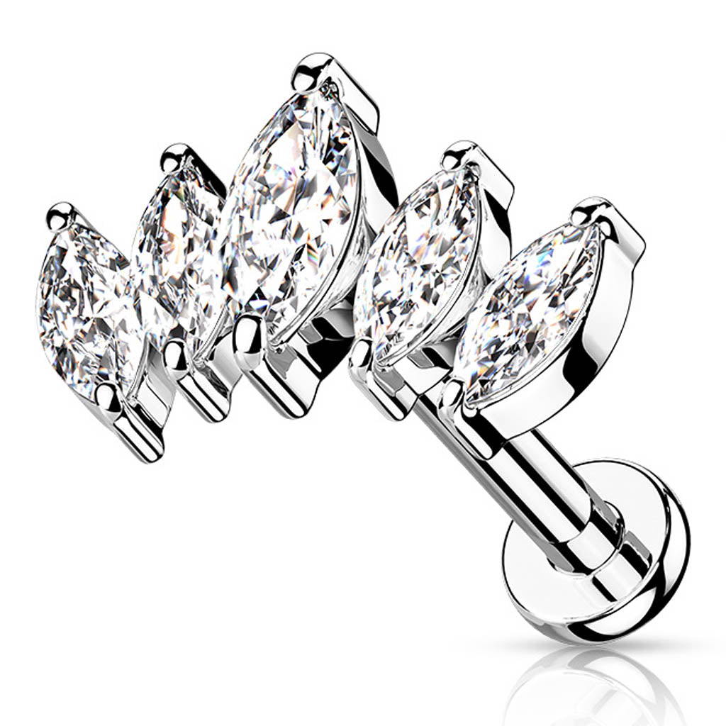 16 Gauge Internally Threaded Silver Marquise Cartilage Piercing Stud - Cherry Diva