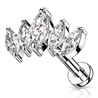 Cherry Diva Flat Back Stud 6MM 16 Gauge Internally Threaded Crystal Marquise Stud