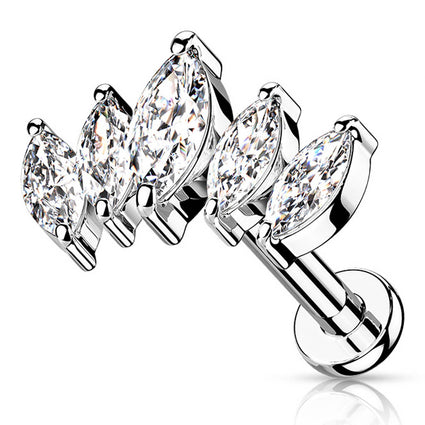 Cherry Diva Flat Back Stud 6MM 16 Gauge Internally Threaded Crystal Marquise Stud