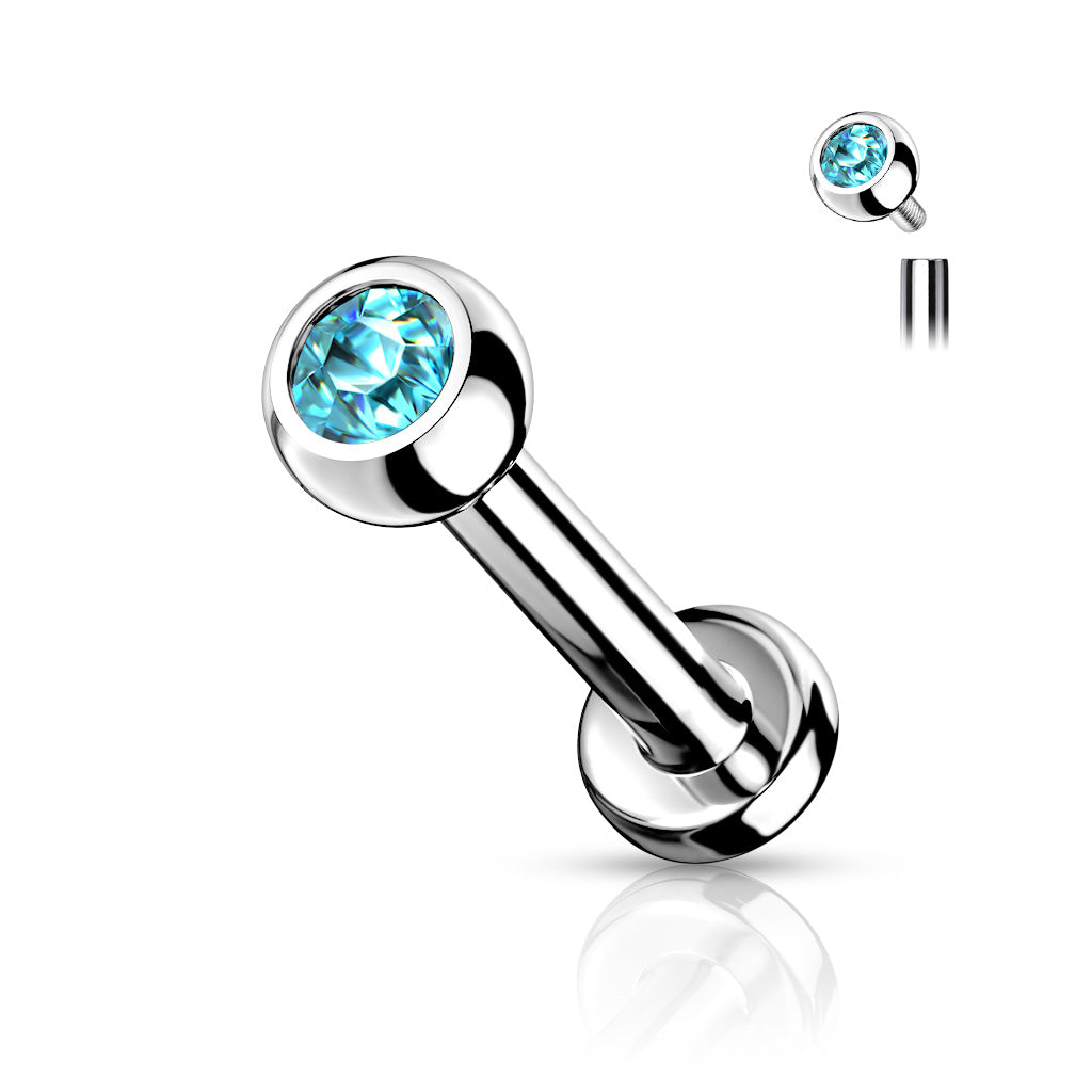 Cherry Diva Flat Back Stud Aqua 16 Gauge Titanium Internally Threaded Crystal Jewel Stud