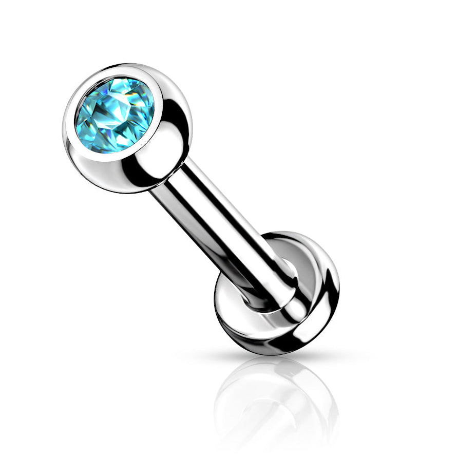 Cherry Diva Flat Back Stud Aqua 16 Gauge Titanium Internally Threaded Crystal Jewel Stud