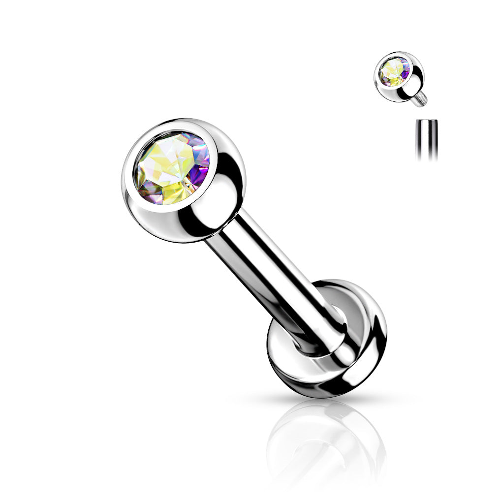 Cherry Diva Flat Back Stud Aurora 16 Gauge Titanium Internally Threaded Crystal Jewel Stud