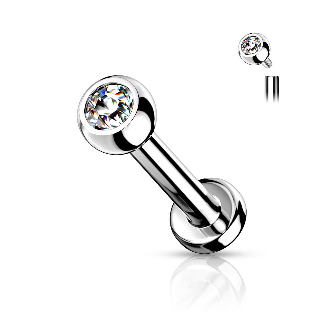 Cherry Diva Flat Back Stud Clear 16 Gauge Titanium Internally Threaded Crystal Jewel Stud