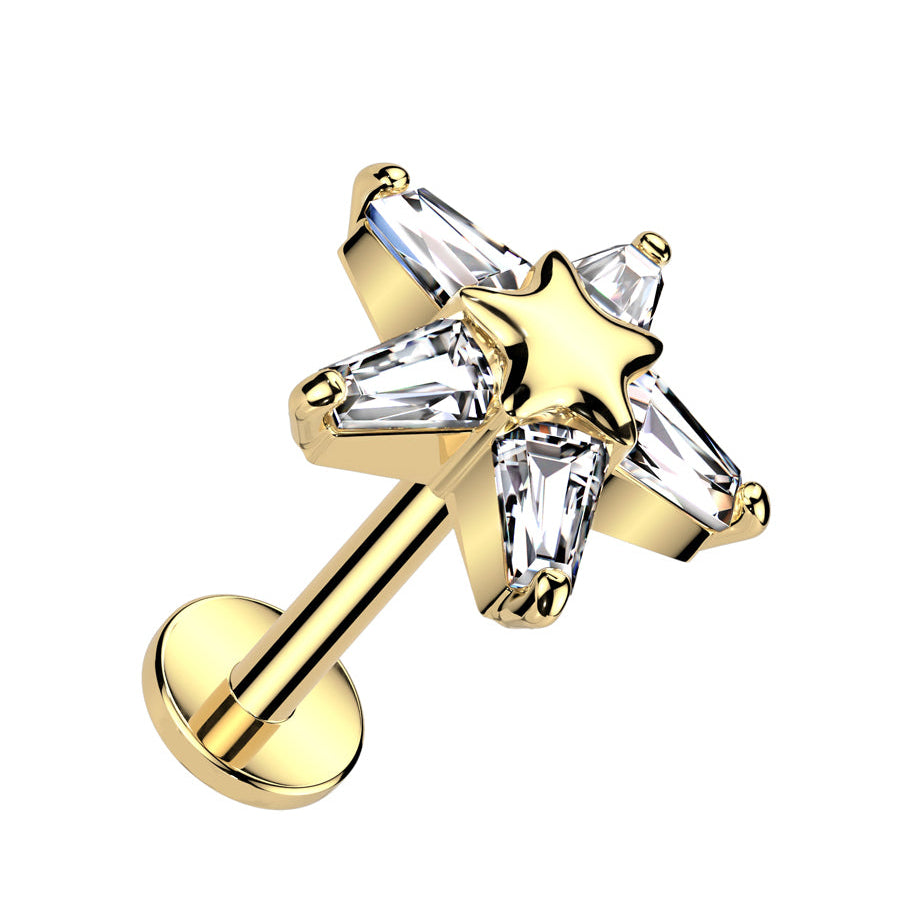 Cherry Diva Flat Back Stud Gold 16 Gauge Threadless Silver Crystal Star Cartilage Stud