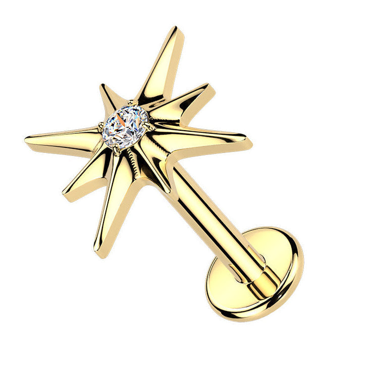 Cherry Diva Flat Back Stud Gold 16 Gauge Titanium Internally Threaded Crystal Starburst Stud