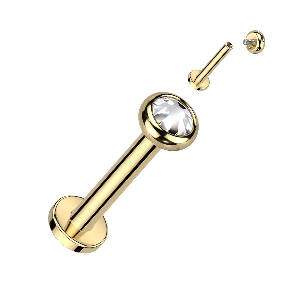 Cherry Diva Flat Back Stud Gold 16 Gauge Titanium Internally Threaded Crystal Top Cartilage / Labret Stud