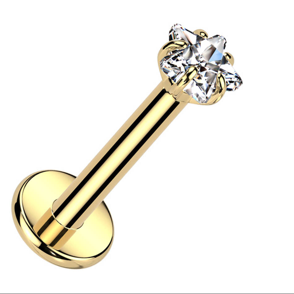 Cherry Diva Flat Back Stud Gold 16 Gauge Titanium Internally Threaded Prong Set Crystal Star Stud