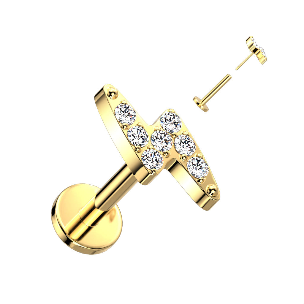 Cherry Diva Flat Back Stud Gold 16 Gauge Titanium Threadless Lightening Bolt Stud