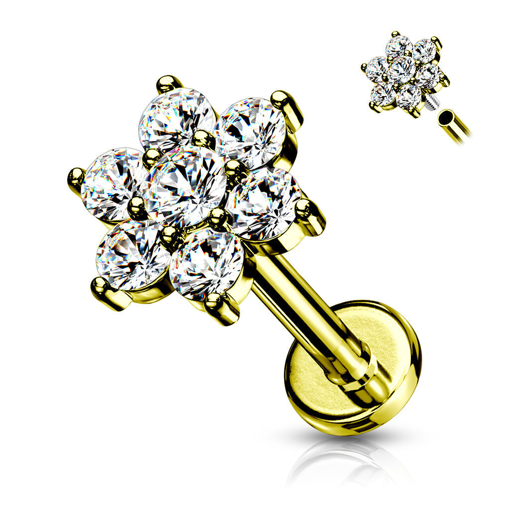 Cherry Diva Flat Back Stud Gold / 6MM 16 Gauge Flat Back Internally Threaded Crystal Flower Stud