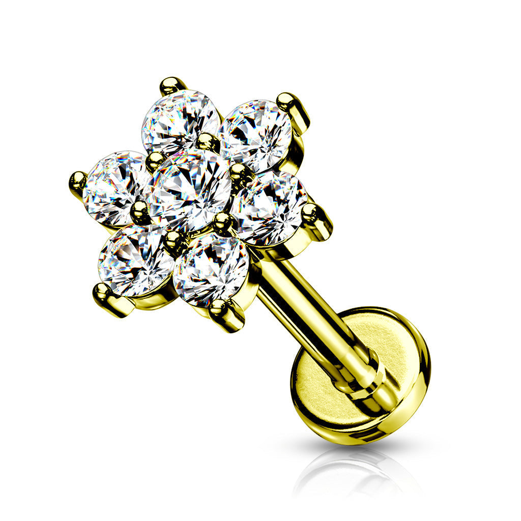 Cherry Diva Flat Back Stud Gold / 6MM 16 Gauge Flat Back Internally Threaded Crystal Flower Stud