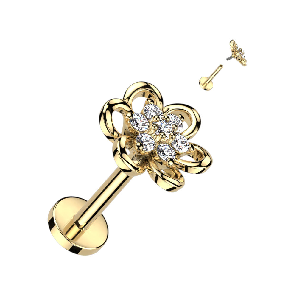 Cherry Diva Flat Back Stud Gold / 6MM 16 Gauge Flat Back Internally Threaded Crystal Flower Stud