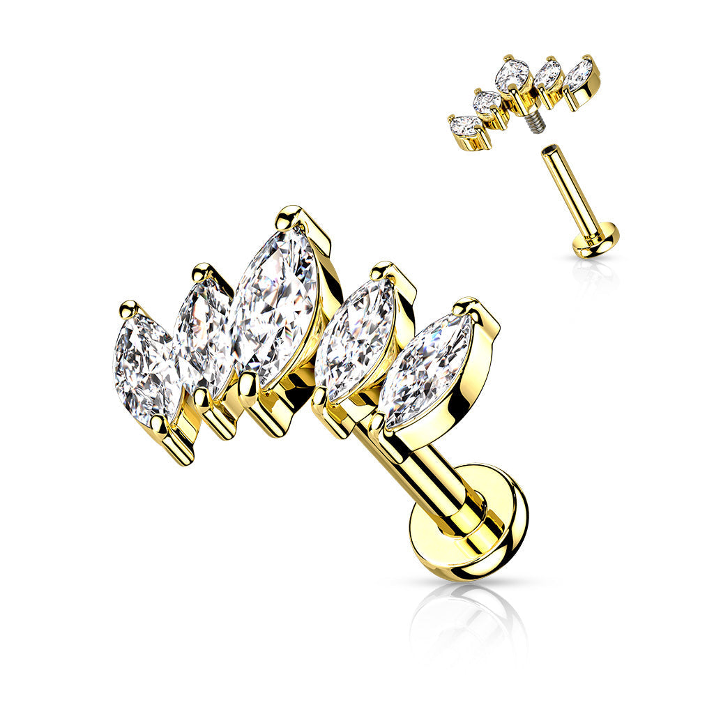 Cherry Diva Flat Back Stud Gold / 6MM 16 Gauge Internally Threaded Crystal Marquise Stud