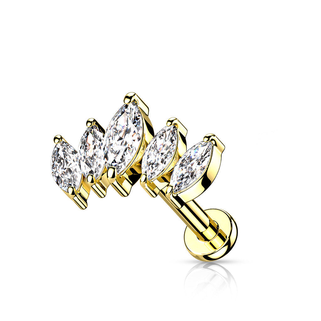 Cherry Diva Flat Back Stud Gold / 6MM 16 Gauge Internally Threaded Crystal Marquise Stud