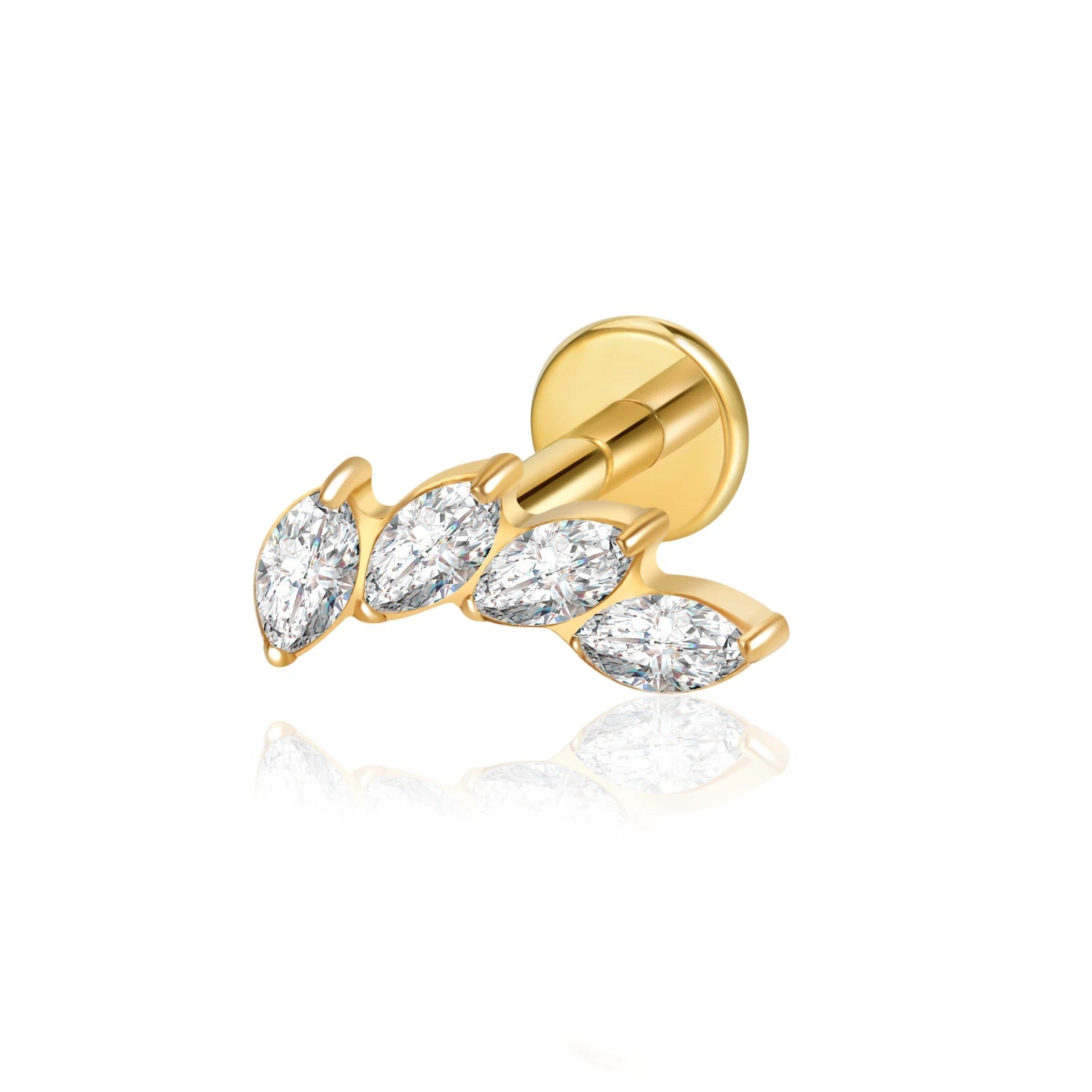 Cherry Diva Flat Back Stud Gold / 6MM 16 Gauge Internally Threaded Titanium Crystal Petal Stud