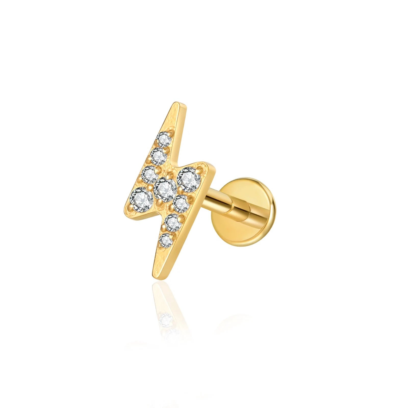 Cherry Diva Flat Back Stud Gold / 6MM 16 Gauge Internally Threaded Titanium Lightning Bolt Stud