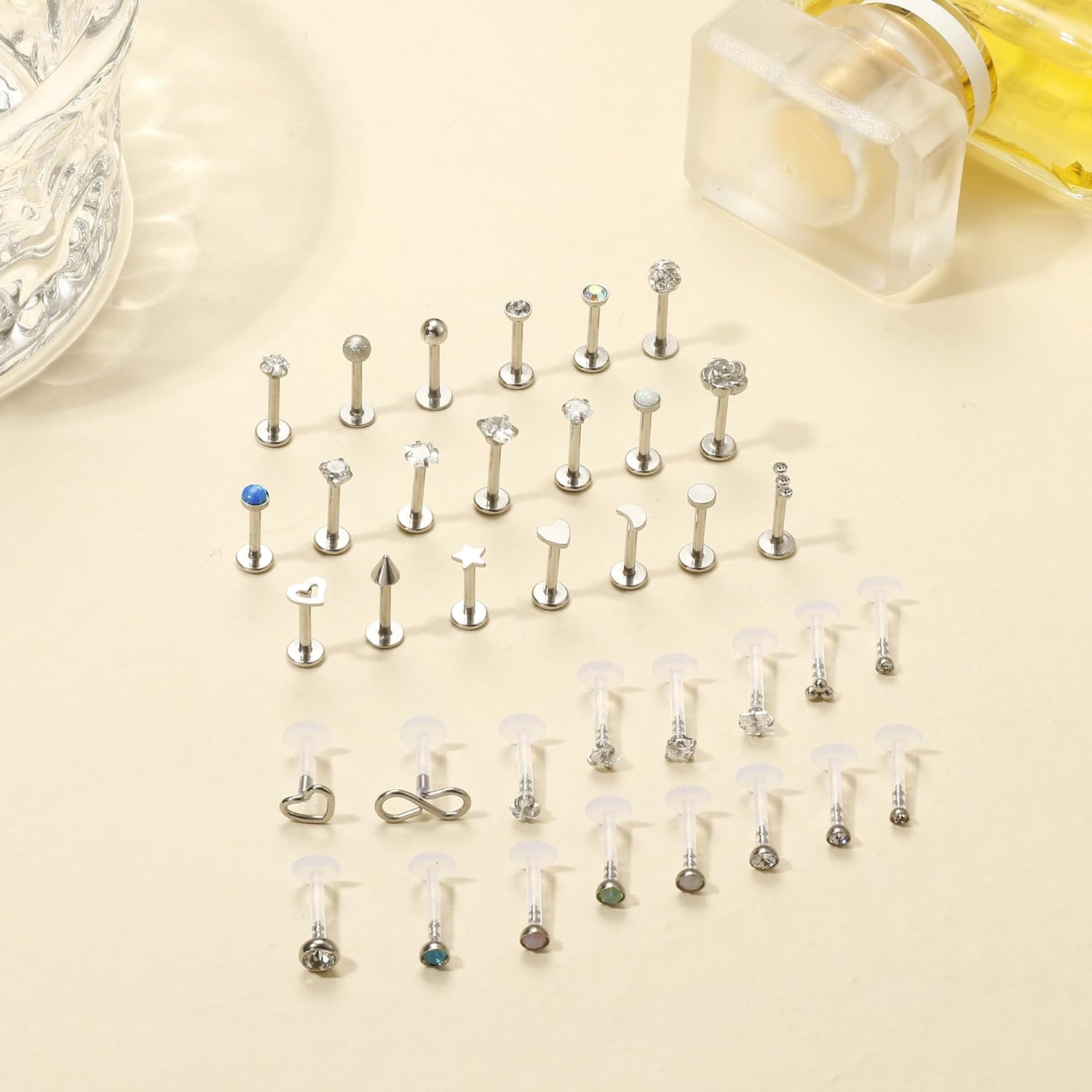 Cherry Diva Flat Back Stud Multi Pack Of 36 Silver & Crystal Cartilage / Labret Studs