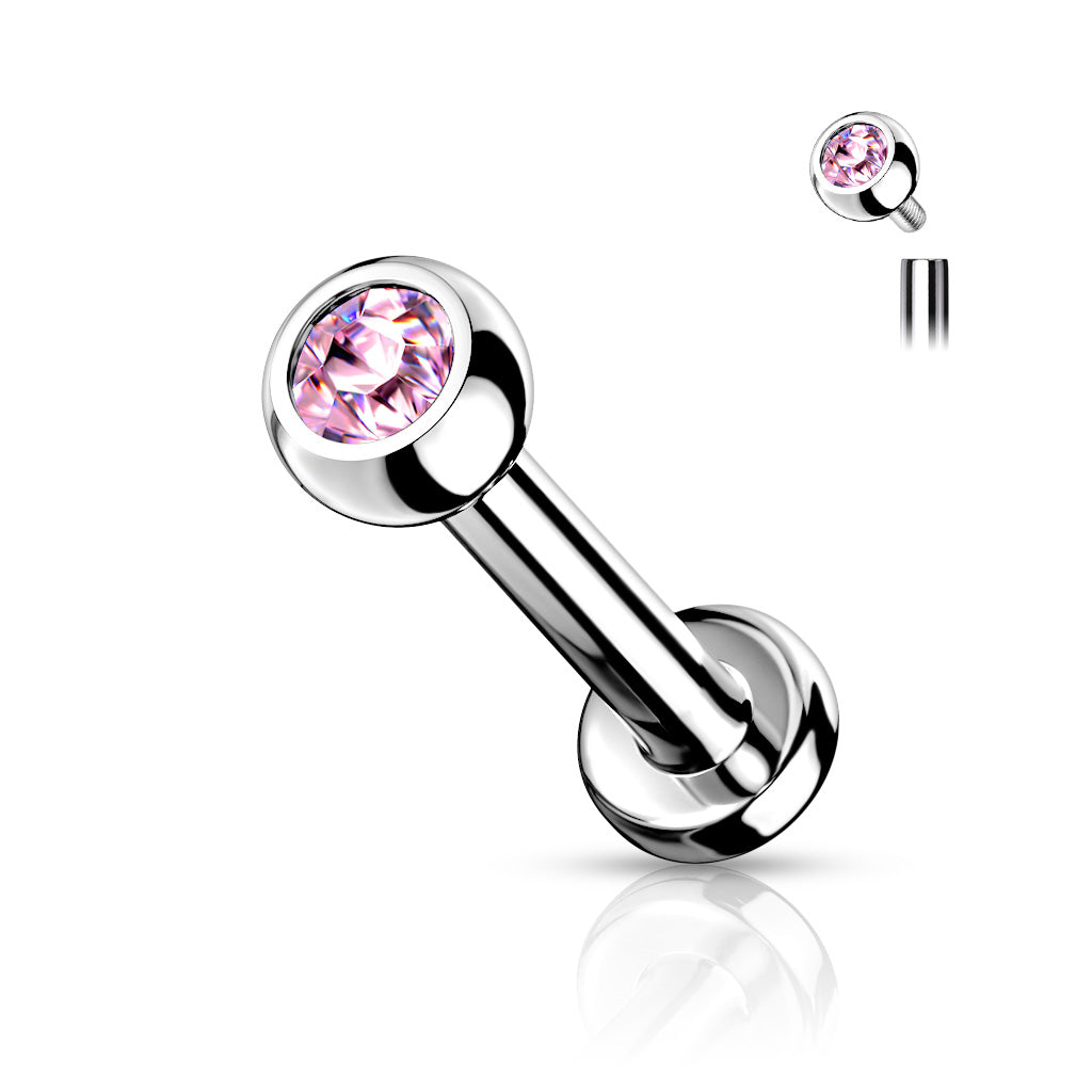 Cherry Diva Flat Back Stud Pink 16 Gauge Titanium Internally Threaded Crystal Jewel Stud