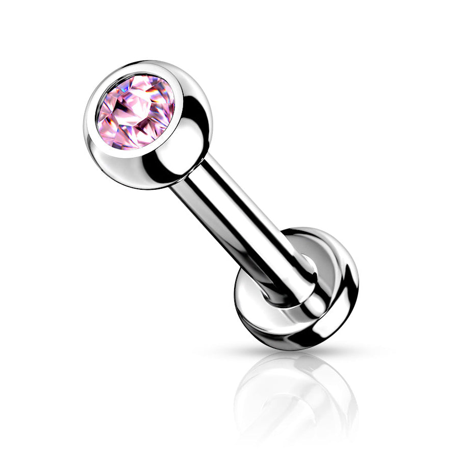 Cherry Diva Flat Back Stud Pink 16 Gauge Titanium Internally Threaded Crystal Jewel Stud