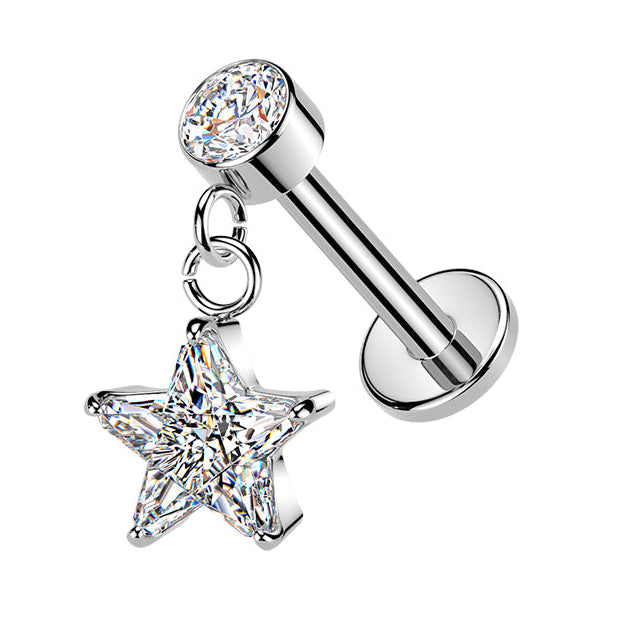 Cherry Diva Flat Back Stud Silver 16 Gauge Hypoallergenic Internally Threaded Dangling Star Stud