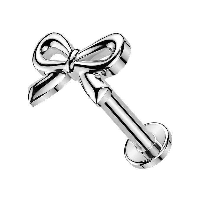 Cherry Diva Flat Back Stud Silver 16 Gauge Internally Threaded Dainty Bow Stud