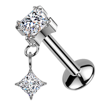 Cherry Diva Flat Back Stud Silver 16 Gauge Threadless Titanium Dangling Crystal Stud