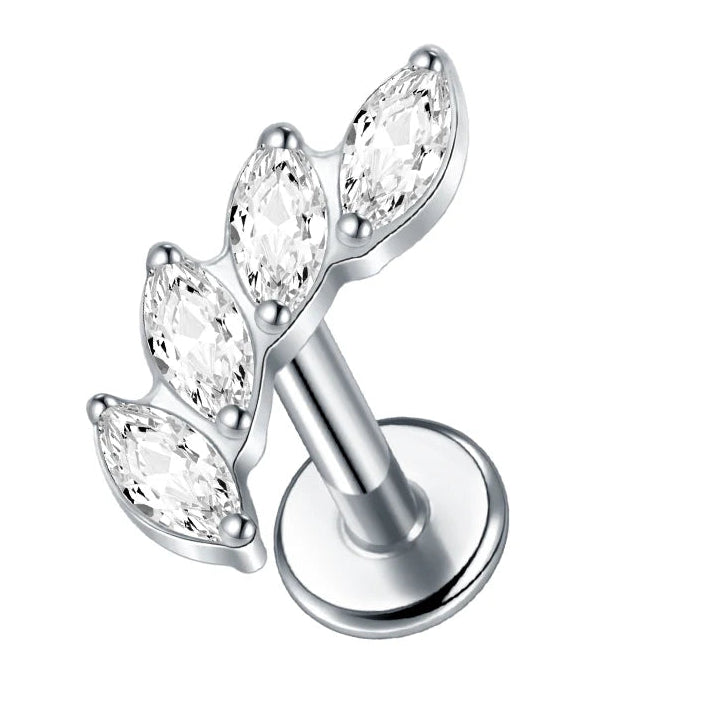 Cherry Diva Flat Back Stud Silver 16 Gauge Titanium Crystal Marquise Stud