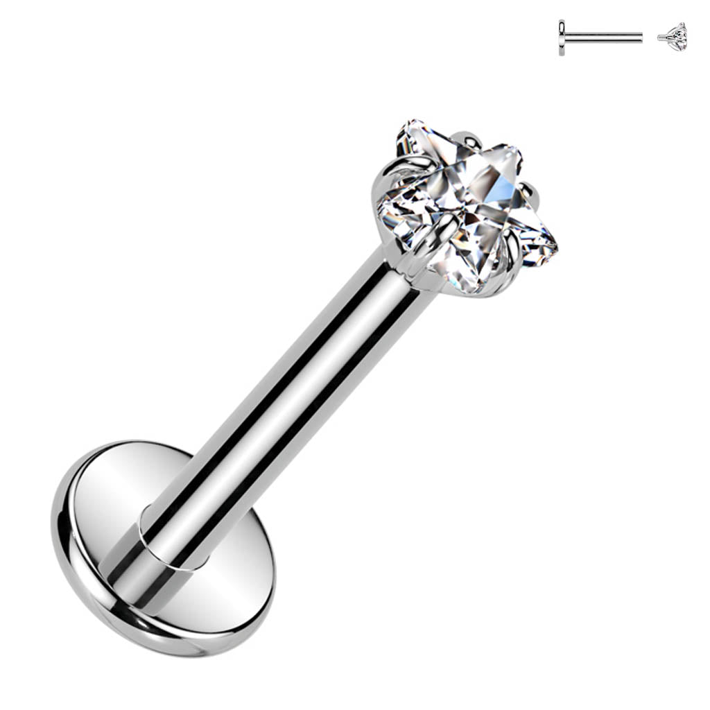 Cherry Diva Flat Back Stud Silver 16 Gauge Titanium Internally Threaded Prong Set Crystal Star Stud
