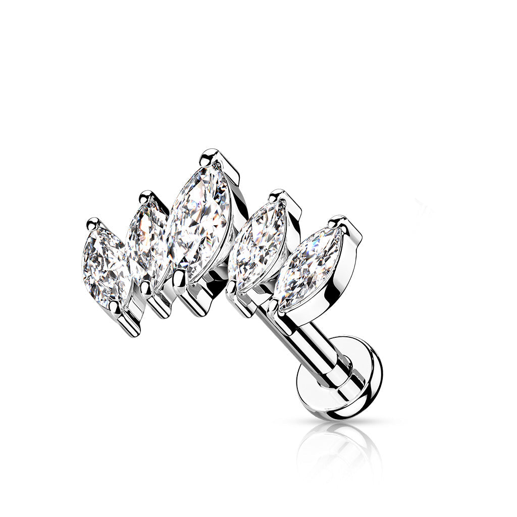 Cherry Diva Flat Back Stud Silver / 6MM 16 Gauge Internally Threaded Crystal Marquise Stud
