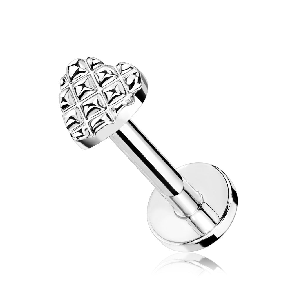 Cherry Diva Flat Back Stud Silver / 6MM 16 Gauge Internally Threaded Embossed Heart Stud