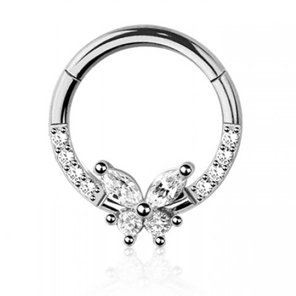 Cherry Diva Hinged Hoop Ring 16 Gauge Hypoallergenic Crystal Butterfly Hinged Segment Hoop