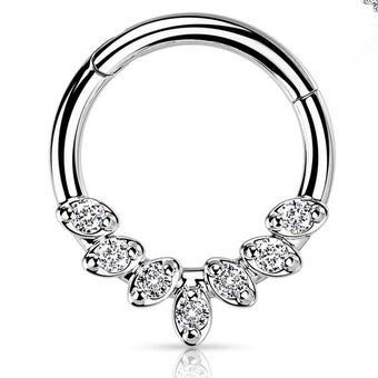 Cherry Diva Hinged Hoop Ring 16 Gauge Hypoallergenic Crystal Row Hinged Hoop