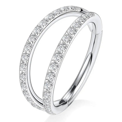 Cherry Diva Hinged Hoop Ring 16 Gauge Hypoallergenic Double Crystal Hinged Hoop Ring