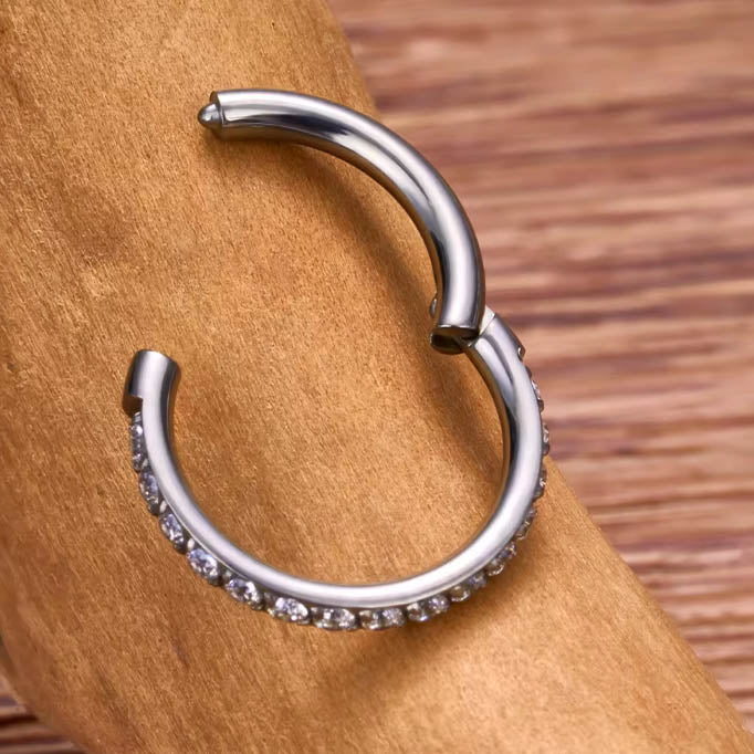 Cherry Diva Hinged Hoop Ring 16 Gauge Hypoallergenic Hinged Crystal Row Hoop Ring