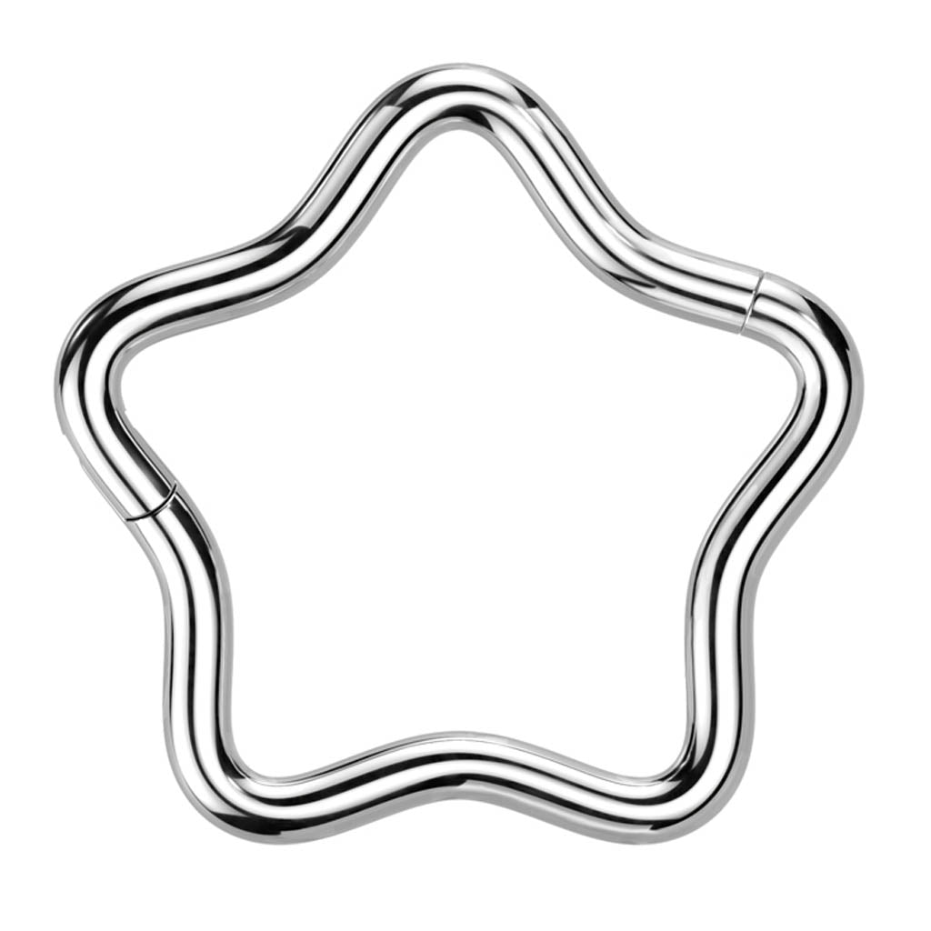 Cherry Diva Hinged Hoop Ring 16 Gauge Silver Titanium Star Hinged Hoop Ring