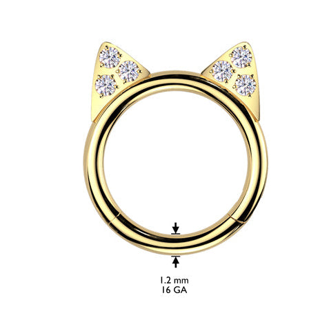 Cherry Diva Hinged Hoop Ring 16 Gauge Titanium Crystal Kitty Hinged Segment Hoop
